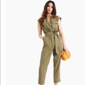 INC petite utility olive jumpsuit never worn size 0